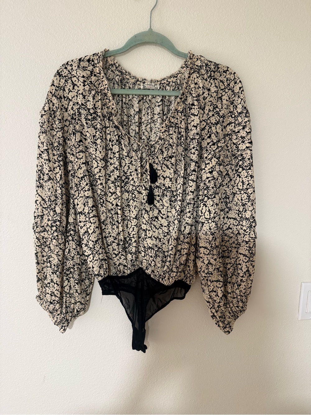 Free people- floral black and cream bodysuit